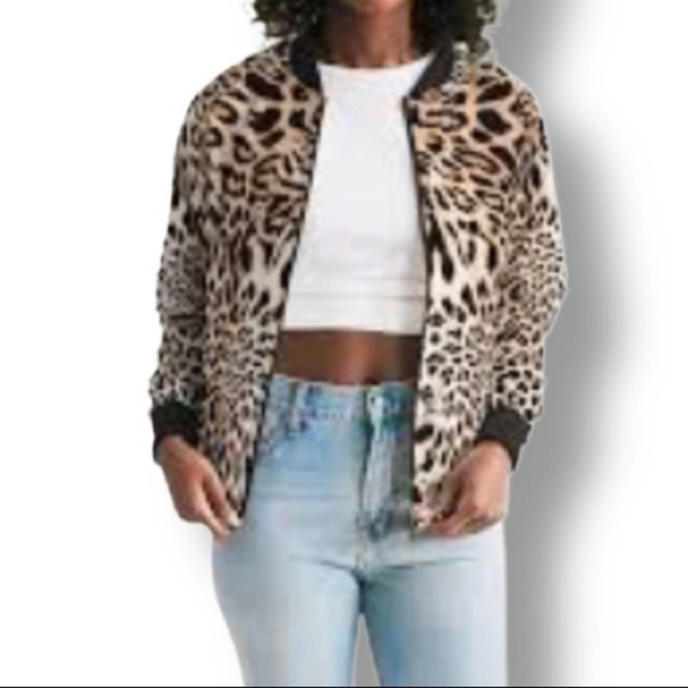 BOMBER JACKET leopard silky black trim